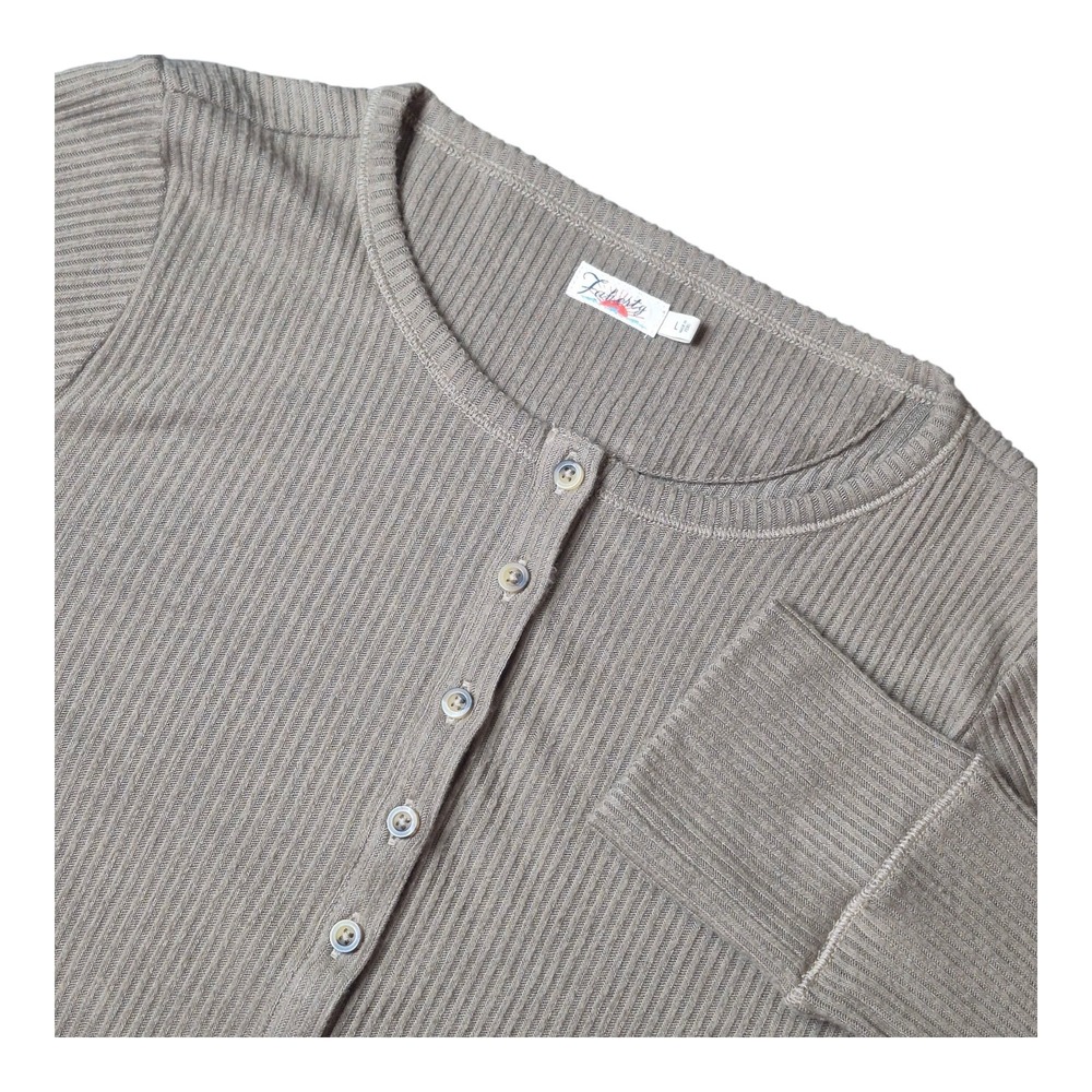 Faherty Women's L Henley Top Green Gray Ribbed Long Sleeve Soft‎ Stretch Tee